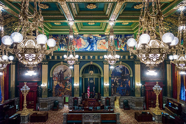 The interior of the State Senate Chamber.