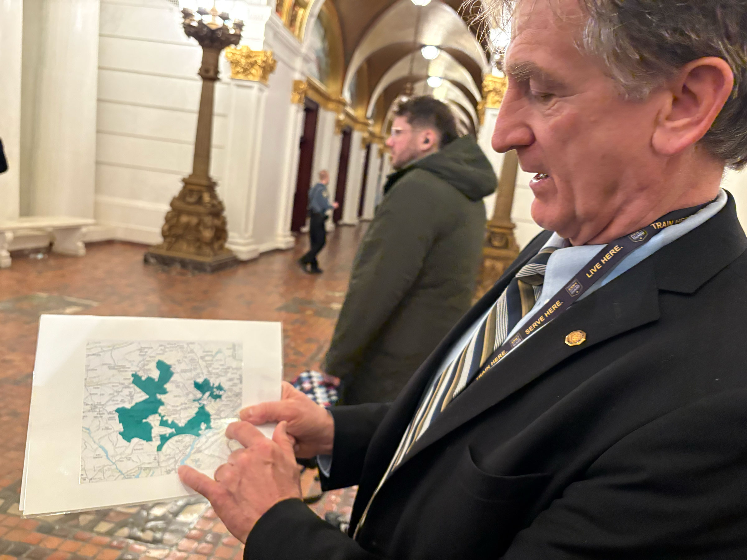 State Rep. Mark Gillen points out a previous iteration of the 7th Congressional District map, which he has described as “goofy.”