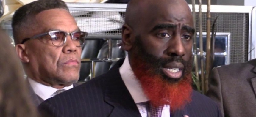 Tariq El-Shabazz at the press conference announcing his candidacy for Philadelphia District Attorney